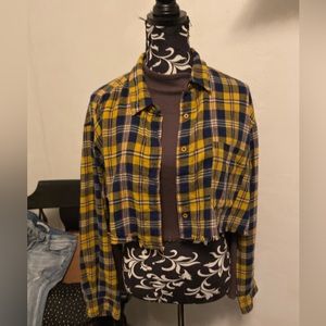 Yellow and Blue cropped Flannel